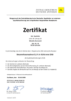 Zertifikat Betamethasonvalerat 0,1%<br>Kühlcreme DAB - Karl-Apotheke